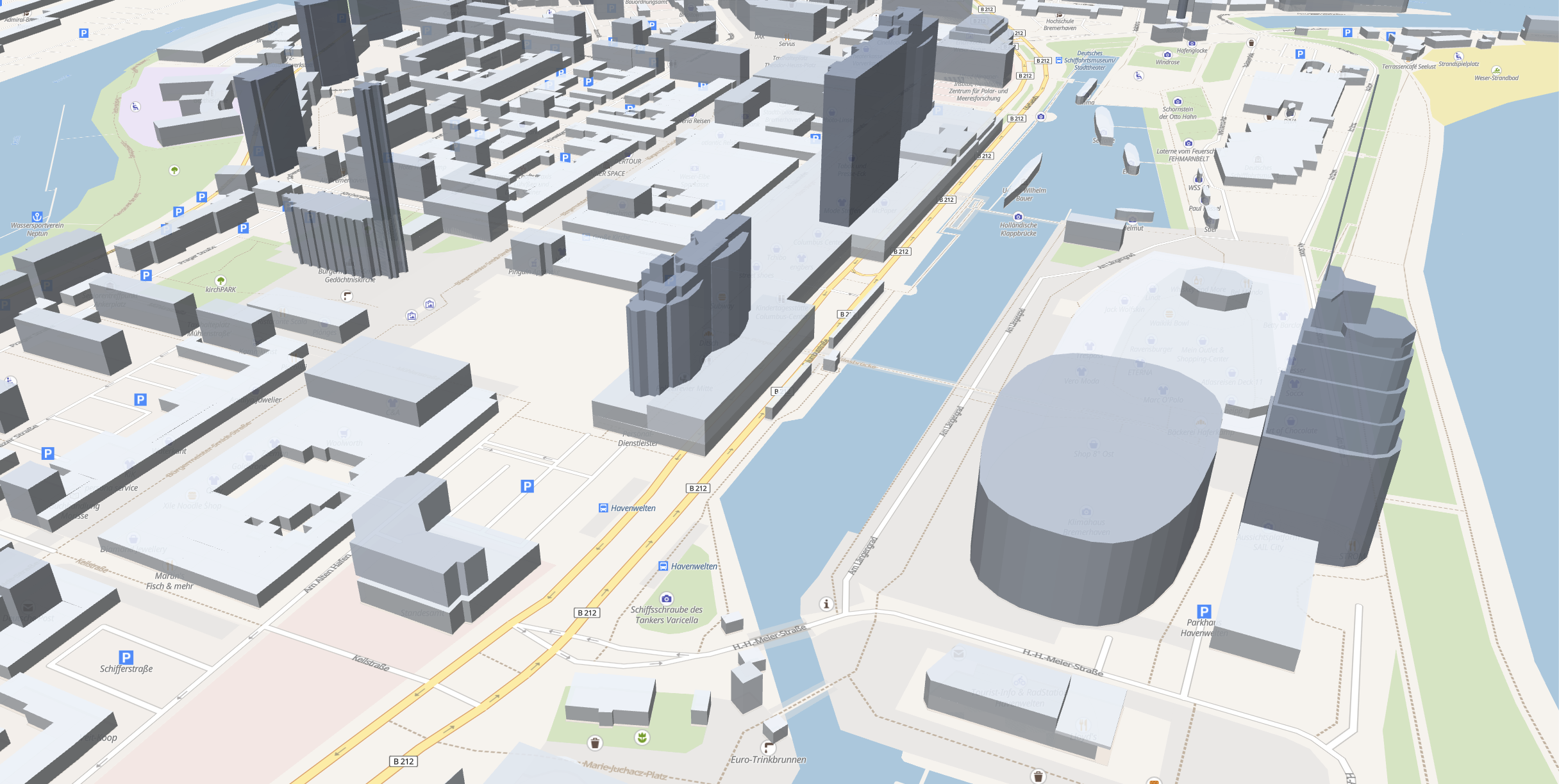 OpenFreeMap Vector Tiles von Bremerhaven