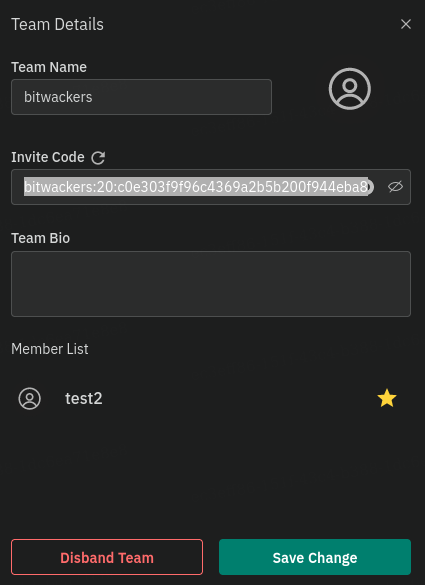 Team Details with
                                                     Invite Code